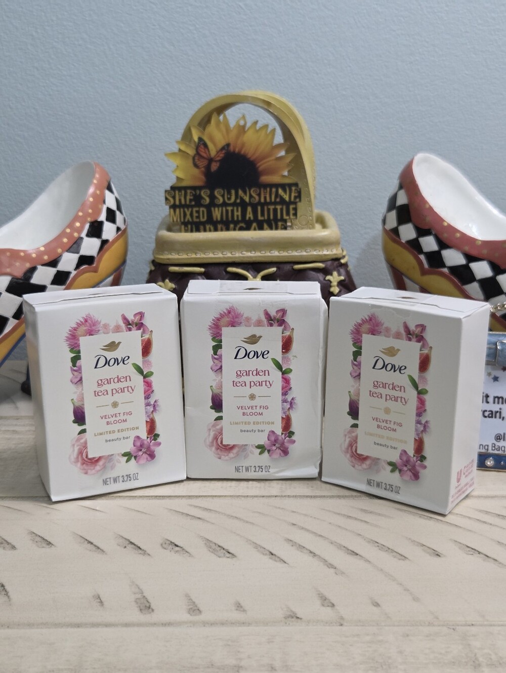 Dove Garden Tea Party Velvet Fig Bloom Soap Bars - Set of 3 (Limited Edition)NIB